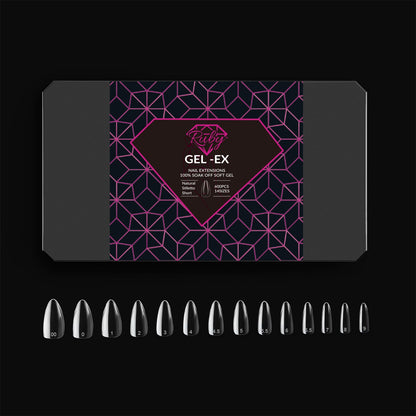Ruby Gel-Ex Full Cover Clear Soft Gel Tip Box | 600pc Nail Tips, 14 Sizes 00-9, Premium Quality