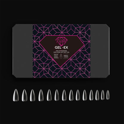 Ruby Gel-Ex Full Cover Clear Soft Gel Tip Box | 600pc Nail Tips, 14 Sizes 00-9, Premium Quality