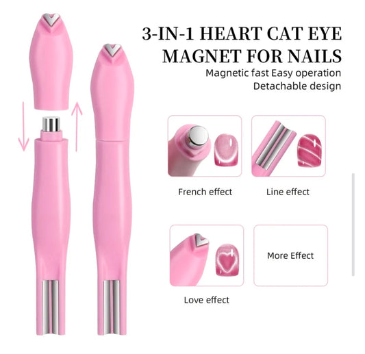 3-in-1 Heart Cat Eye Magnet Tool - Multi-Effect Detachable Magnetic Wand for Gel Polish