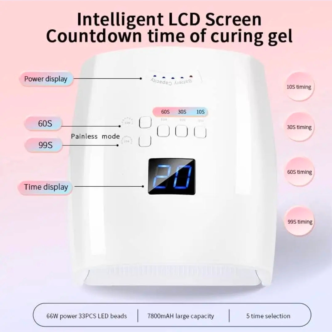 66W Rechargeable Cordless Quick Dry LED Lamp Auto Sensor Model S10 for Home and Salon