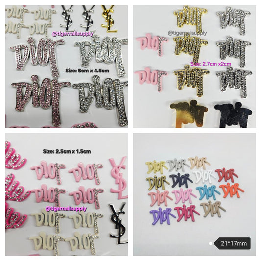 Junk Charms #2: DIOR Brand Logos Large and Small Junk Charms Designer Luxury Charms for Nails, Phone Cases, Bags, Arts and Crafts