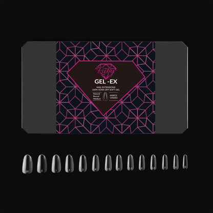 Ruby Gel-Ex Full Cover Clear Soft Gel Tip Box | 600pc Nail Tips, 14 Sizes 00-9, Premium Quality