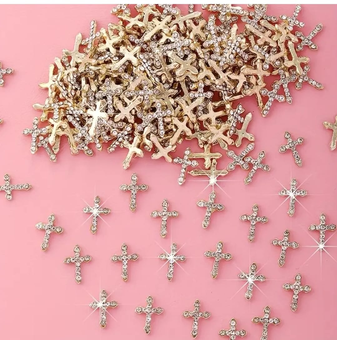 Cross Nail Charms Zircon and Alloy Styles