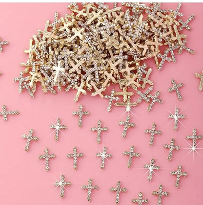 Cross Nail Charms Zircon and Alloy Styles