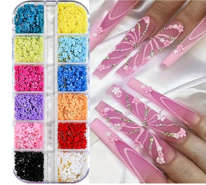 3D Acrylic Resin Flower 5 Petals 6 or 12 Grid Box Colorful Flowers Nail Art Decoration
