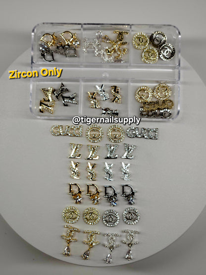 Luxury Logo (C.c) Nail Charms Alloy and Zircon High Quality