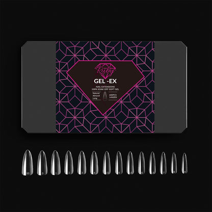 Ruby Gel-Ex Full Cover Clear Soft Gel Tip Box | 600pc Nail Tips, 14 Sizes 00-9, Premium Quality