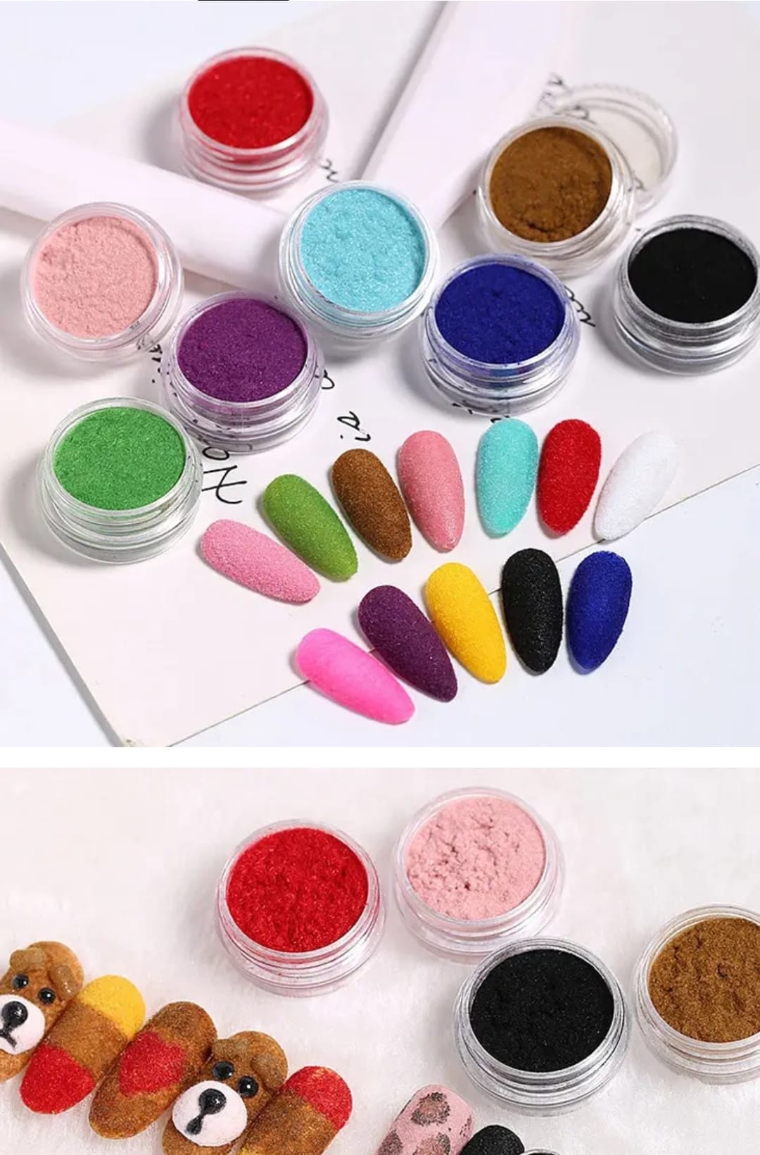 5 Jars Nail Fluff Flocking Powder for Nail Art Velvet Powder