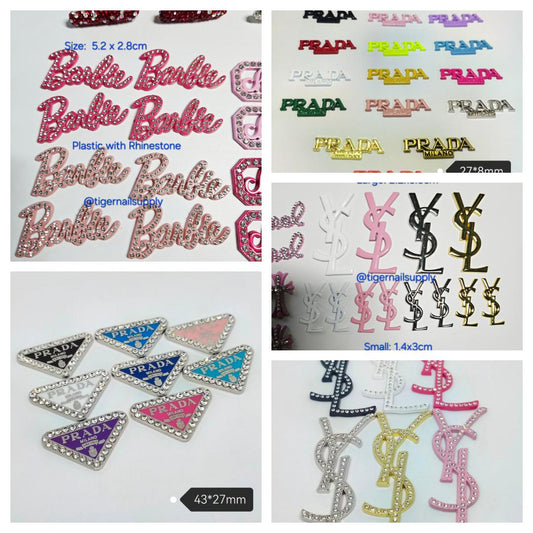 Junk Charms #4: YSL PRADA BARBIE Logos Large and Small Junk Charms Designer Luxury Charms for Nails, Phone Cases, Bags, Arts and Crafts