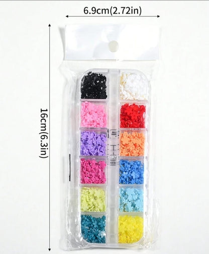 3D Acrylic Resin Flower 5 Petals 6 or 12 Grid Box Colorful Flowers Nail Art Decoration