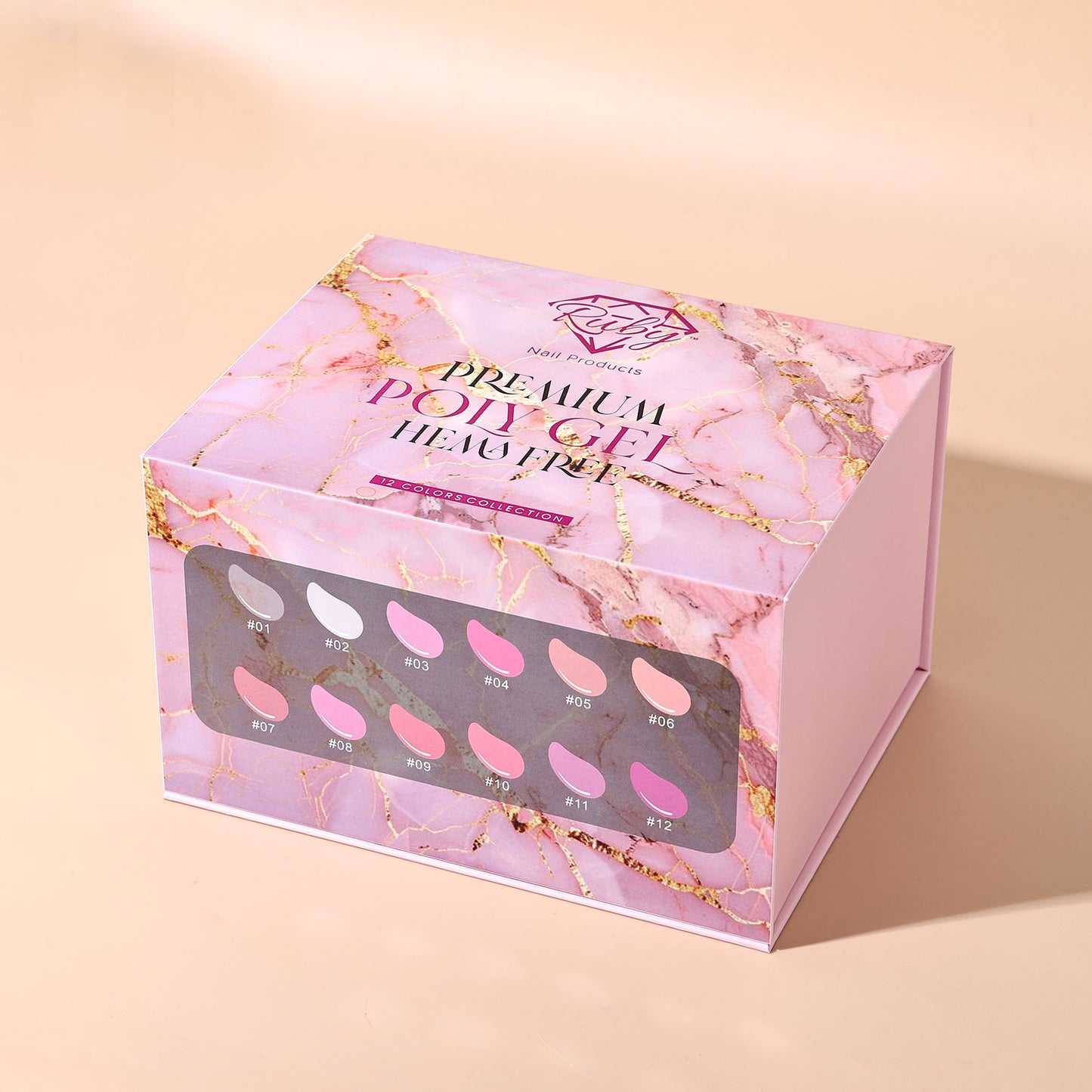 Ruby Premium Poly Gel 12-Color Kit | HEMA-Free | Single Tube 60g | Sculpting Gel | Tap Gel | Hybrid Gel