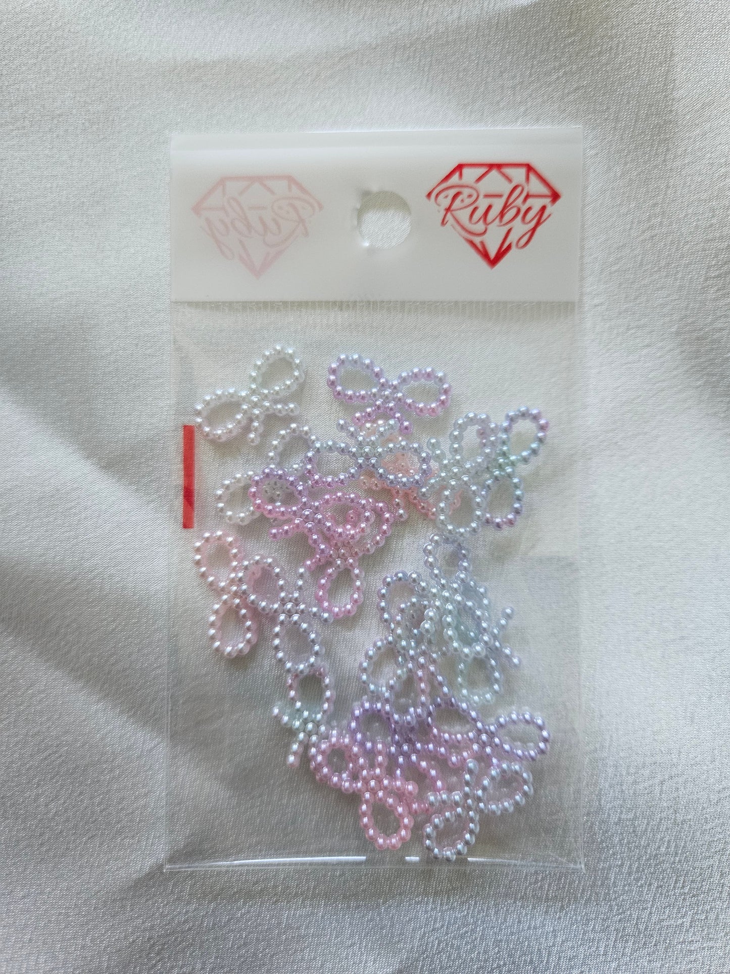 20 pcs Bows Pearl Nail Charms in White and Light Multicolor