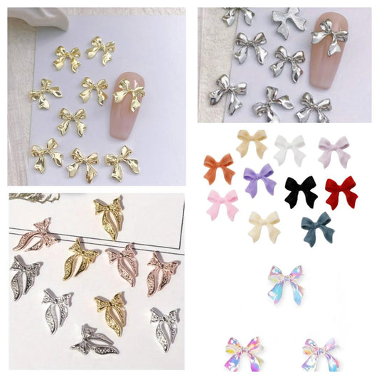 3D Bows Nail Charms Resin Metal 10pcs