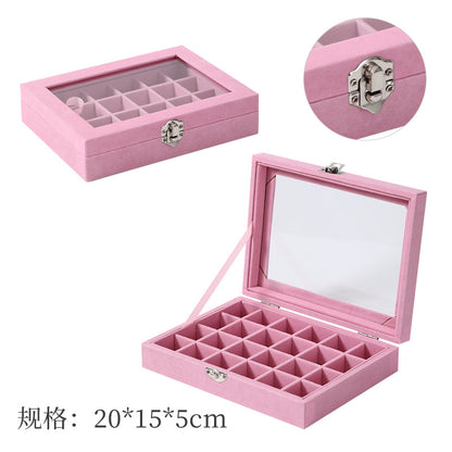 Empty Pink Velvet Box 24 Grid Jewelry Ring Nail Charms Display Organizer Box Tray Storage