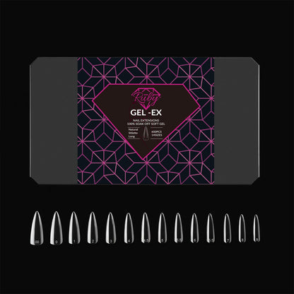 Ruby Gel-Ex Full Cover Clear Soft Gel Tip Box | 600pc Nail Tips, 14 Sizes 00-9, Premium Quality