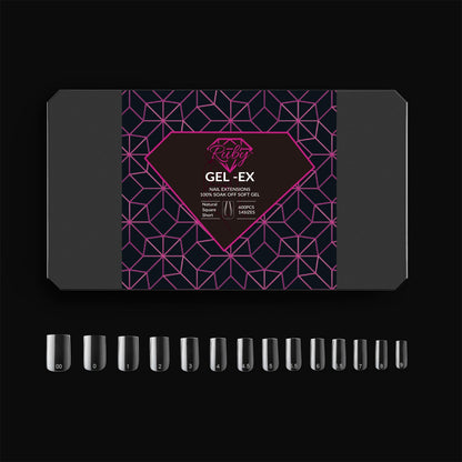 Ruby Gel-Ex Full Cover Clear Soft Gel Tip Box | 600pc Nail Tips, 14 Sizes 00-9, Premium Quality
