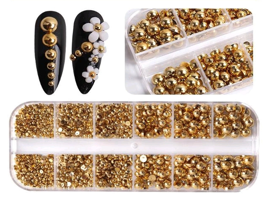 Half Pearl Beads 6/12 Grid Flat Back Elegant Nail Art Decorations Jewelry