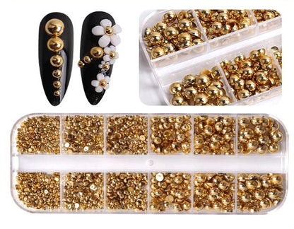 Half Pearl Beads 6/12 Grid Flat Back Elegant Nail Art Decorations Jewelry