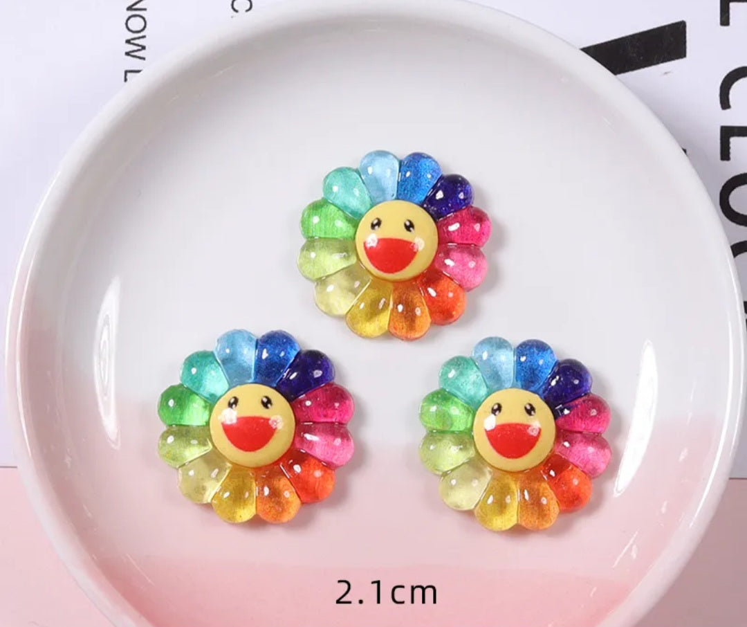 5pcs Kawaii Sunflower 3D Rainbow Smiley Face Glossy Nail Charms