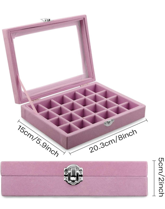 Empty Pink Velvet Box 24 Grid Jewelry Ring Nail Charms Display Organizer Box Tray Storage