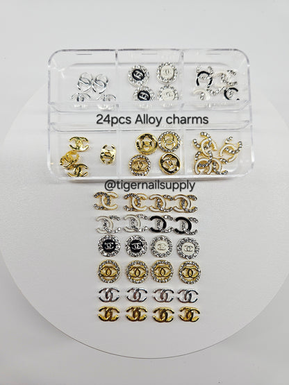 Luxury Logo (C.c) Nail Charms Alloy and Zircon High Quality