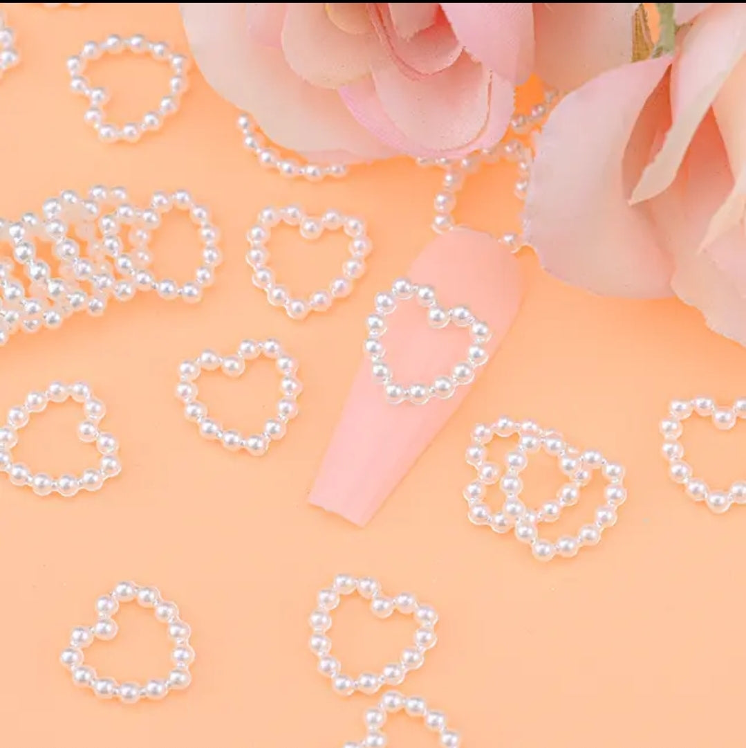 20pcs Heart Pearl Nail Charms in White and Multicolor