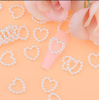 20pcs Heart Pearl Nail Charms in White and Multicolor