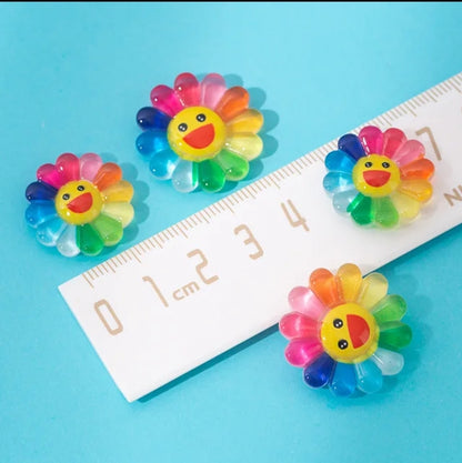 5pcs Kawaii Sunflower 3D Rainbow Smiley Face Glossy Nail Charms