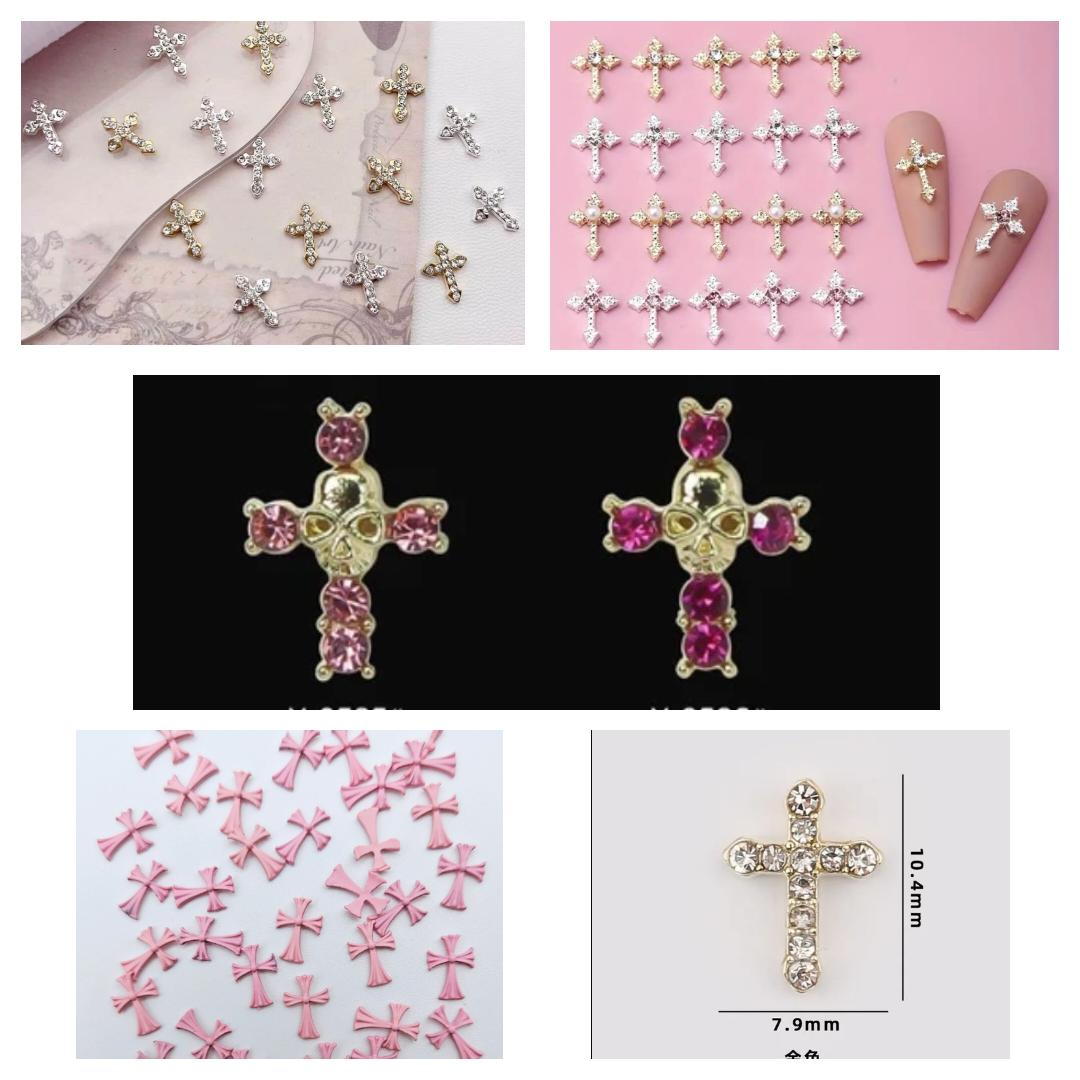 Cross Nail Charms Zircon and Alloy Styles