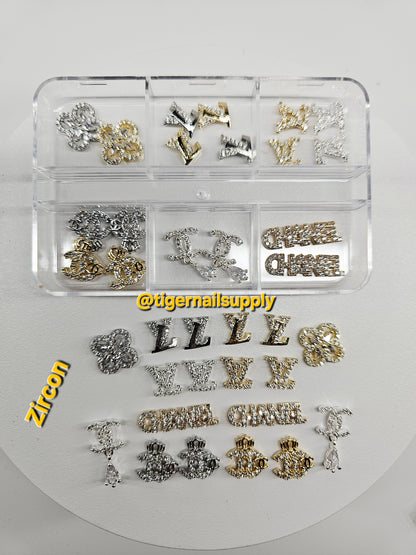 Luxury Logo (C.c) Nail Charms Alloy and Zircon High Quality