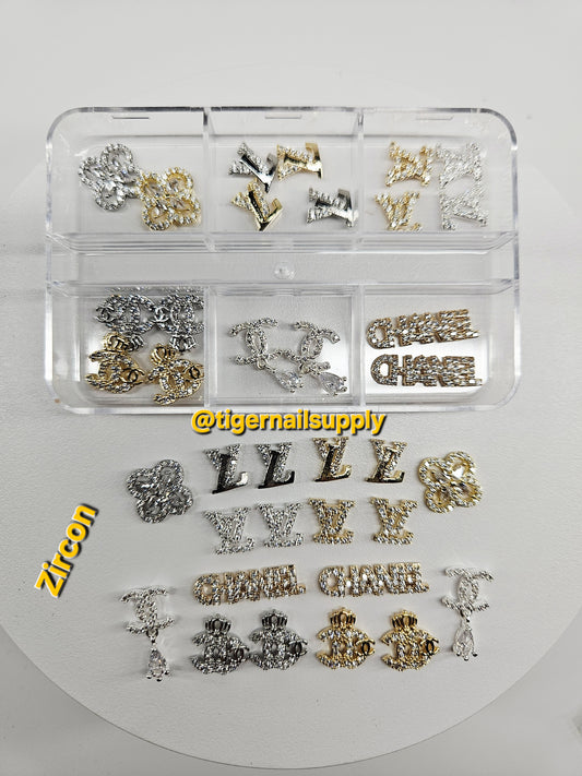 LV Luxury Nail Charms Designer Logo Alloy and Zircon High Quality