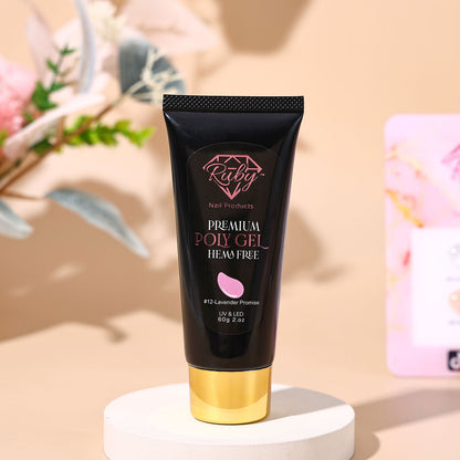 Ruby Premium Poly Gel 12-Color Kit | HEMA-Free | Single Tube 60g | Sculpting Gel | Tap Gel | Hybrid Gel