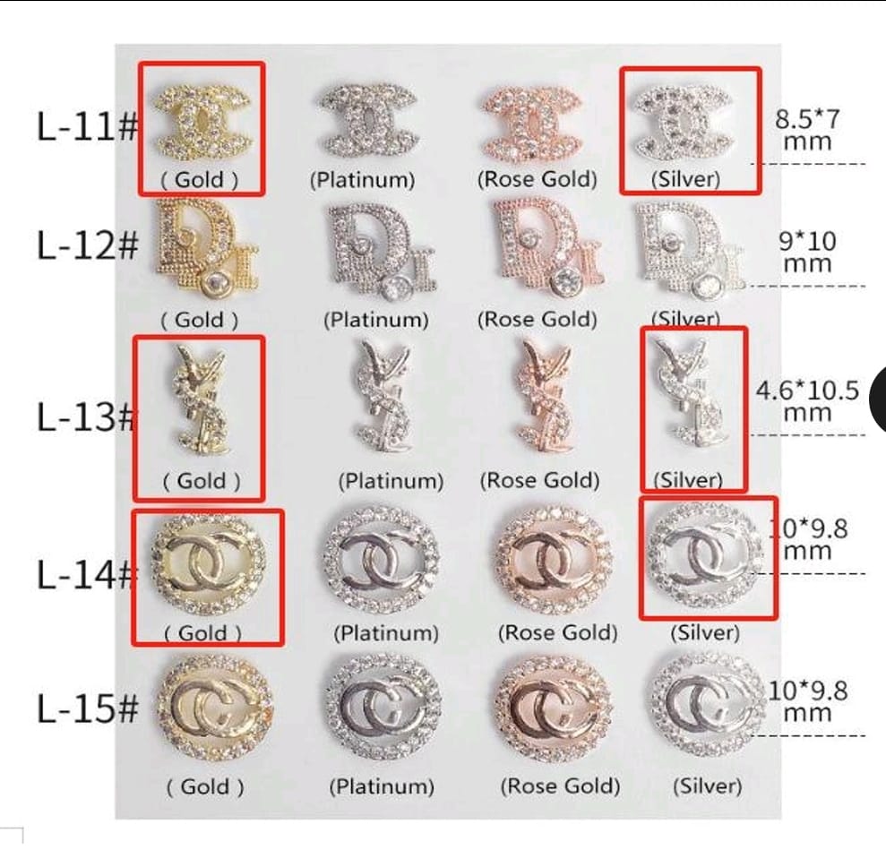 Luxury Logo (C.c) Nail Charms Alloy and Zircon High Quality