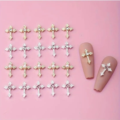 Cross Nail Charms Zircon and Alloy Styles