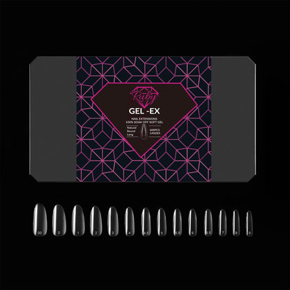 Ruby Gel-Ex Full Cover Clear Soft Gel Tip Box | 600pc Nail Tips, 14 Sizes 00-9, Premium Quality