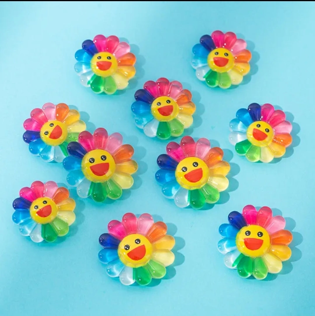 5pcs Kawaii Sunflower 3D Rainbow Smiley Face Glossy Nail Charms