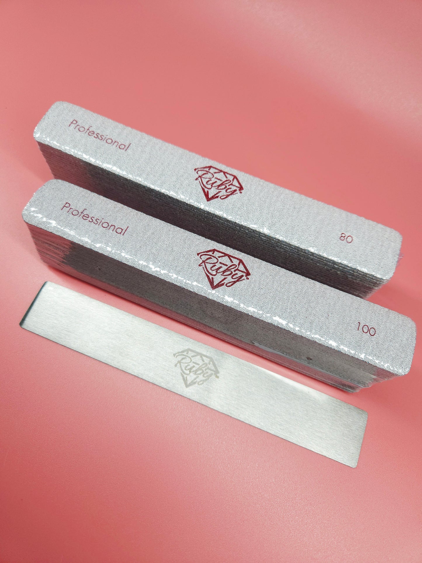 Ruby Reusable Metal Board Nail Files and Stick On Replacement Sandpapers Grit 80/100/180