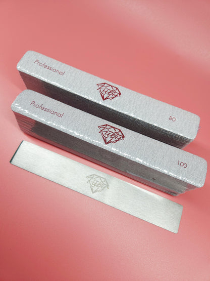 Ruby Reusable Metal Board Nail Files and Stick On Replacement Sandpapers Grit 80/100/180