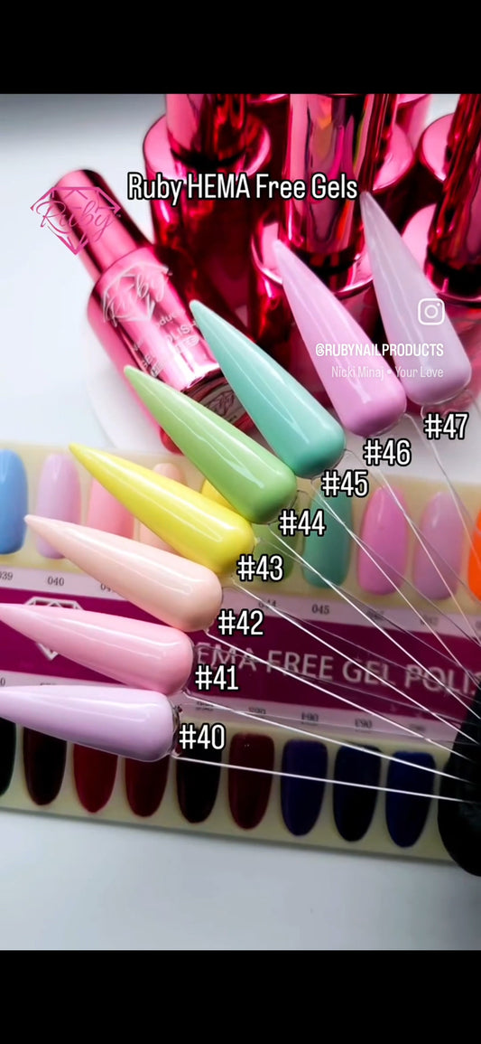 Ruby HEMA Free Gel Polish 15ml 0.5oz Board #2 Colors #37 to #72