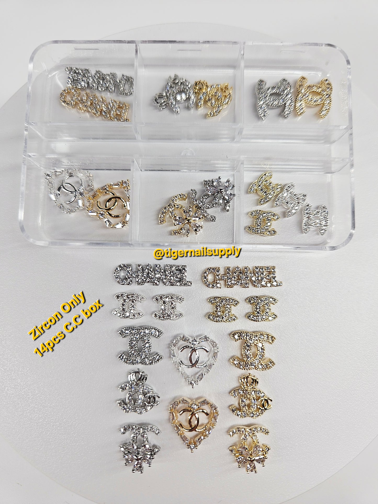 Luxury Logo (C.c) Nail Charms Alloy and Zircon High Quality