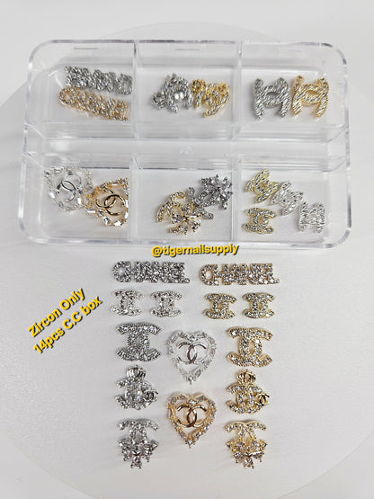 Luxury Logo (C.c) Nail Charms Alloy and Zircon High Quality