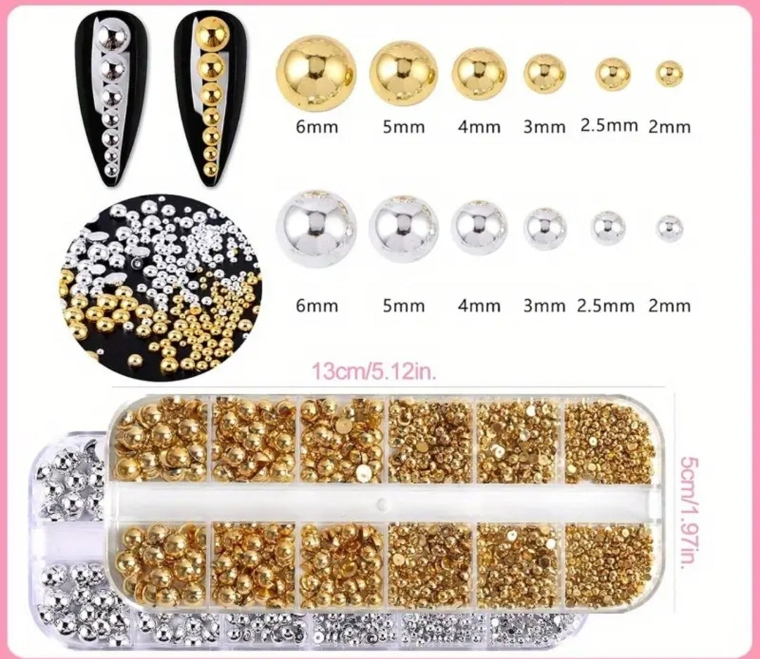 Half Pearl Beads 6/12 Grid Flat Back Elegant Nail Art Decorations Jewelry