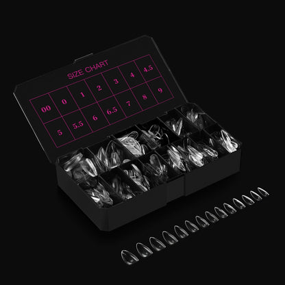Ruby Gel-Ex Full Cover Clear Soft Gel Tip Box | 600pc Nail Tips, 14 Sizes 00-9, Premium Quality