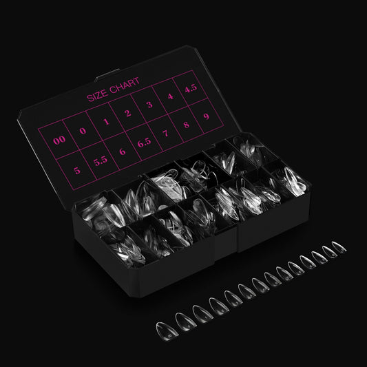 Ruby Gel-Ex Full Cover Clear Soft Gel Tip Box | 600pc Nail Tips, 14 Sizes 00-9, Premium Quality