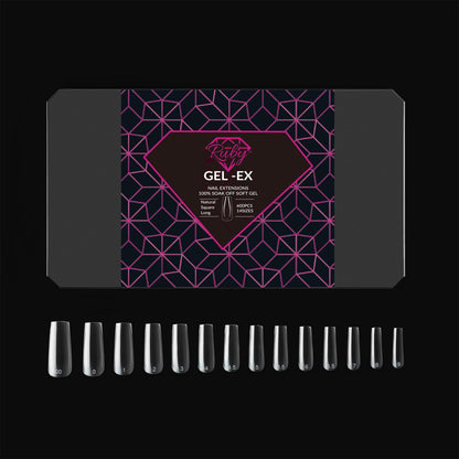 Ruby Gel-Ex Full Cover Clear Soft Gel Tip Box | 600pc Nail Tips, 14 Sizes 00-9, Premium Quality