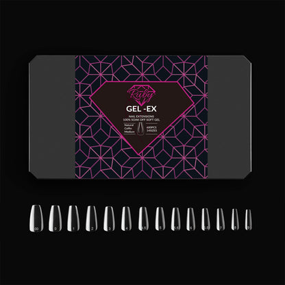 Ruby Gel-Ex Full Cover Clear Soft Gel Tip Box | 600pc Nail Tips, 14 Sizes 00-9, Premium Quality