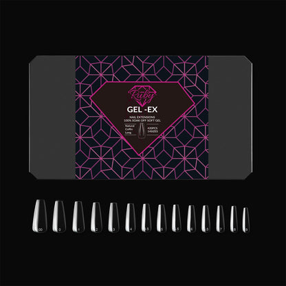 Ruby Gel-Ex Full Cover Clear Soft Gel Tip Box | 600pc Nail Tips, 14 Sizes 00-9, Premium Quality