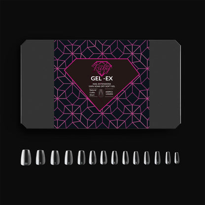 Ruby Gel-Ex Full Cover Clear Soft Gel Tip Box | 600pc Nail Tips, 14 Sizes 00-9, Premium Quality