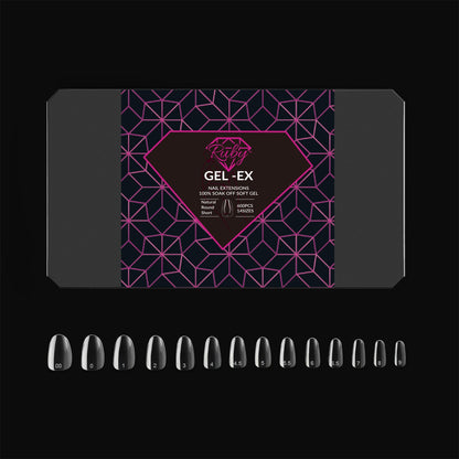 Ruby Gel-Ex Full Cover Clear Soft Gel Tip Box | 600pc Nail Tips, 14 Sizes 00-9, Premium Quality