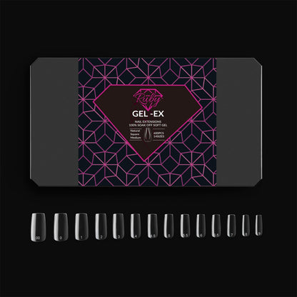 Ruby Gel-Ex Full Cover Clear Soft Gel Tip Box | 600pc Nail Tips, 14 Sizes 00-9, Premium Quality